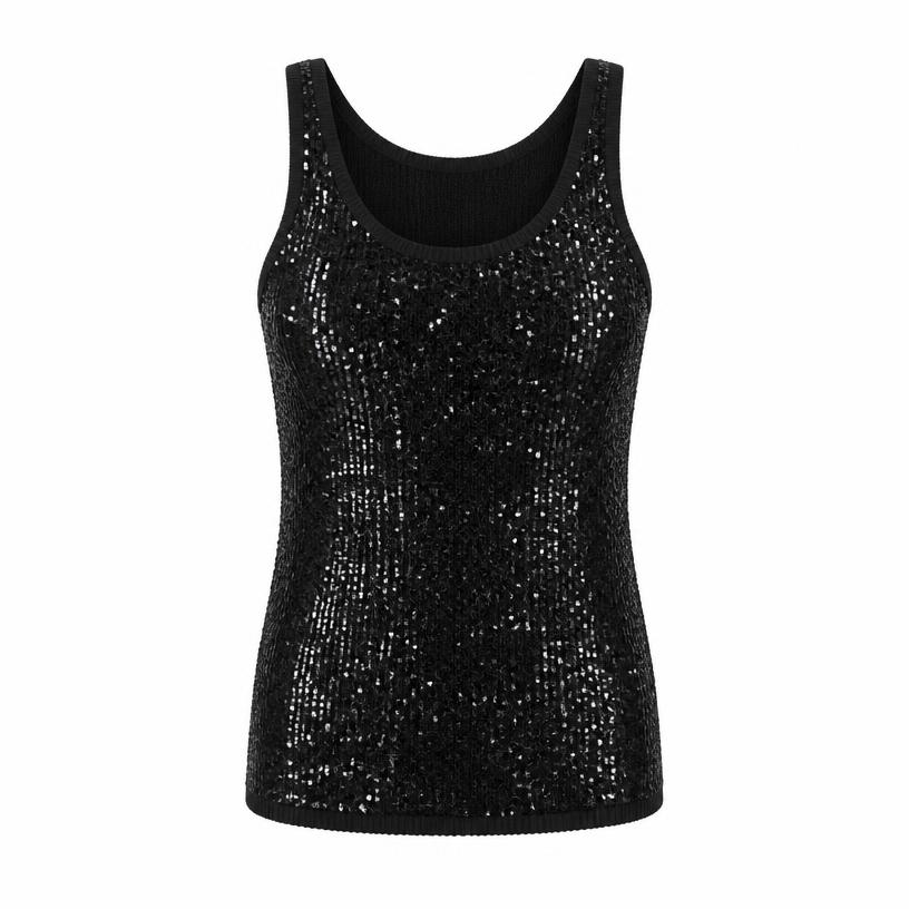 Black sequin knit tank top